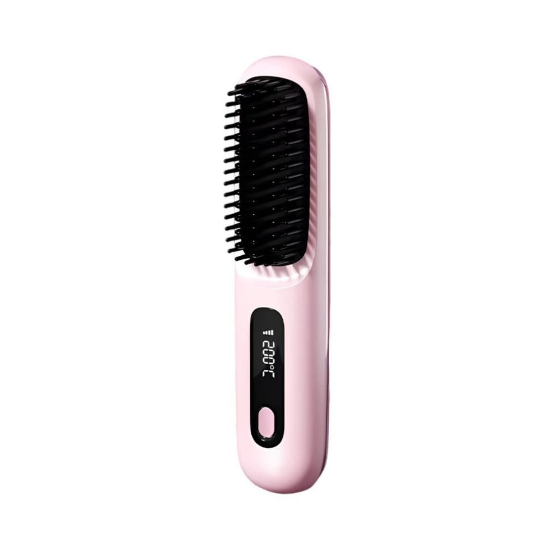 Portable Straightener Brush-GoBrush PRO Rechargeable Cordless Mini Straightener-Pink