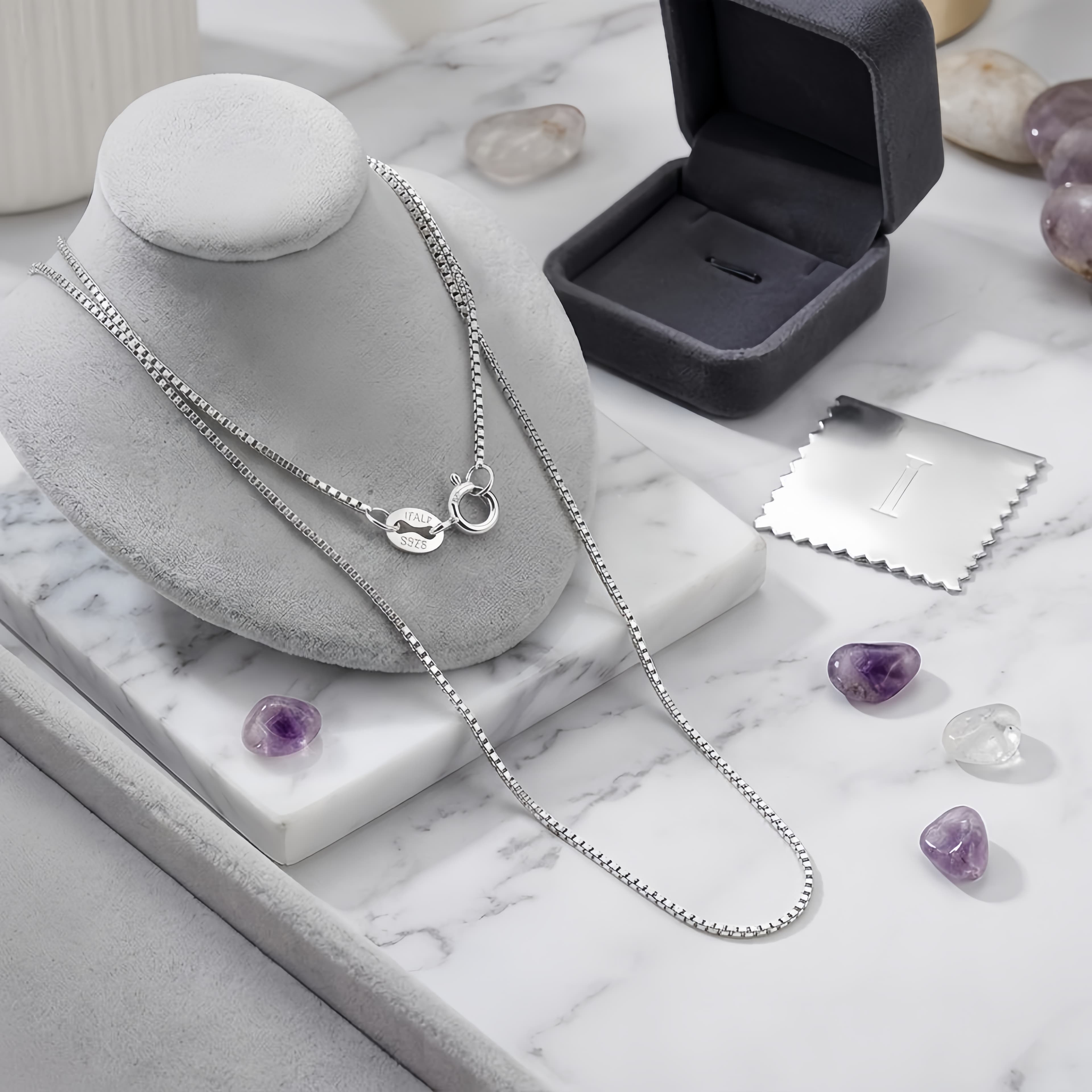 925 Sterling Silver Italian Sterling  Box Chain Necklace - Classic Elegance in Sleek Design