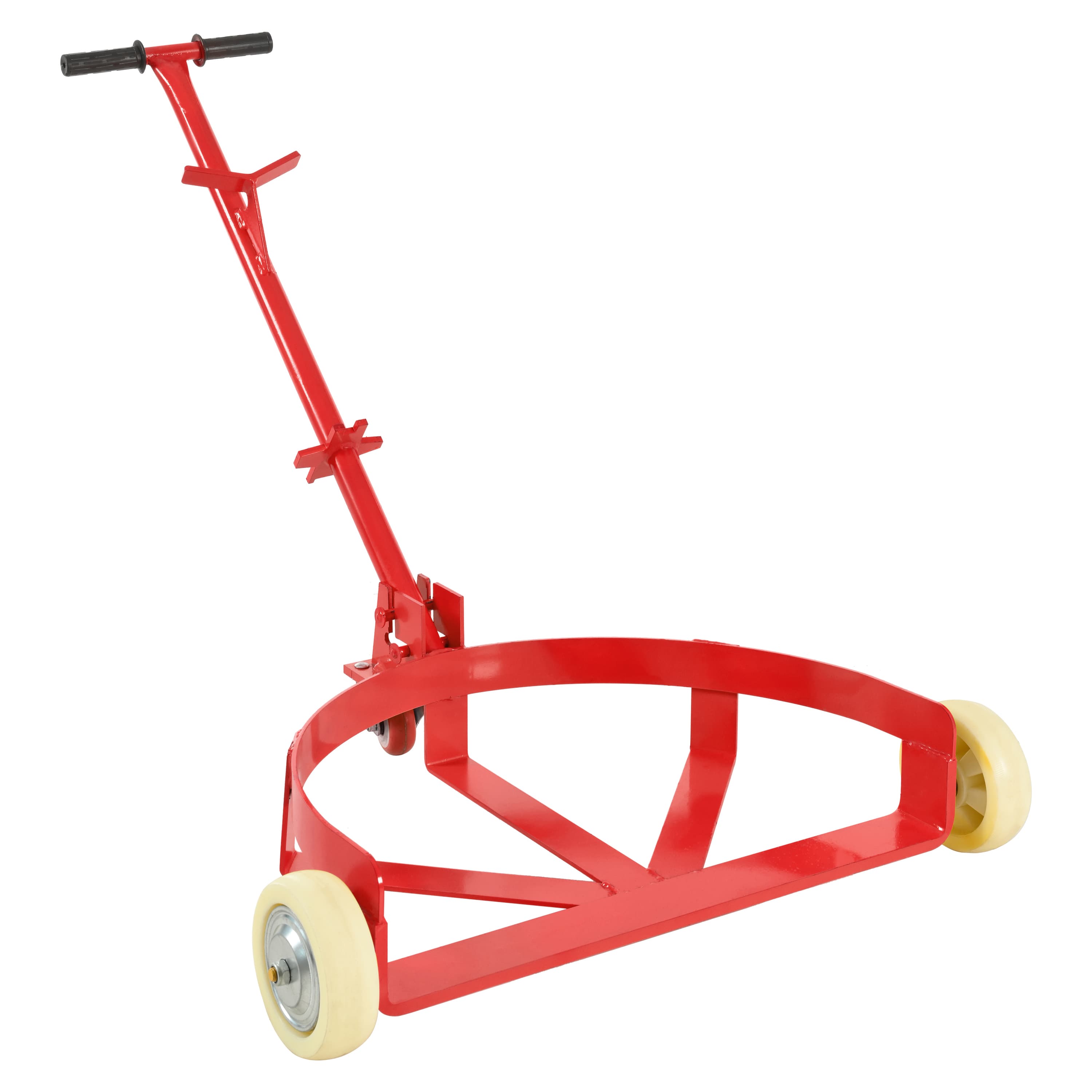 55 Gallon Drum Dolly, 1200lbs Capacity, With 2 Fixed PU Wheels And 1 Swivel Wheel - Low Profile Steel Oil Drum Caddy Oil Barrel Drum Roller Hand Cart-Red