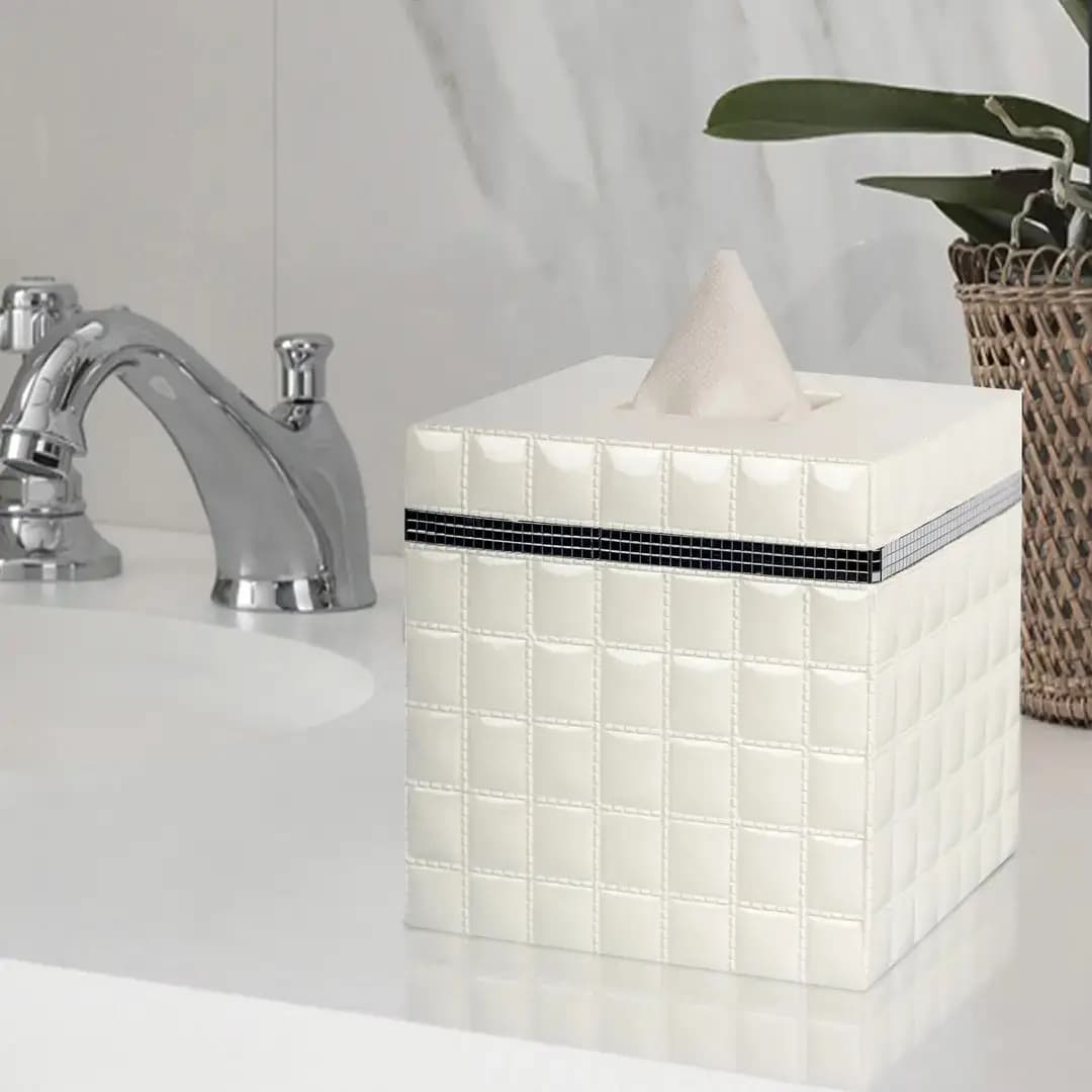 Tissue Box Cover  Resin Square Facial Tissue Box Holder White