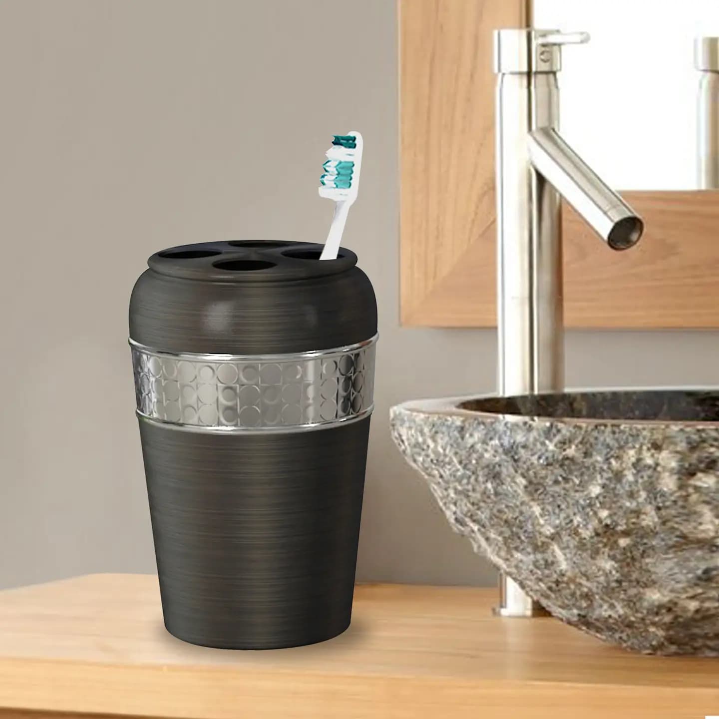 Stainless Steel Toothbrush Holder   Compact Multi-Slot Holder For Toothbrushes,Razors & Makeup Accessories   Oil Rubbed Bronze Finish
