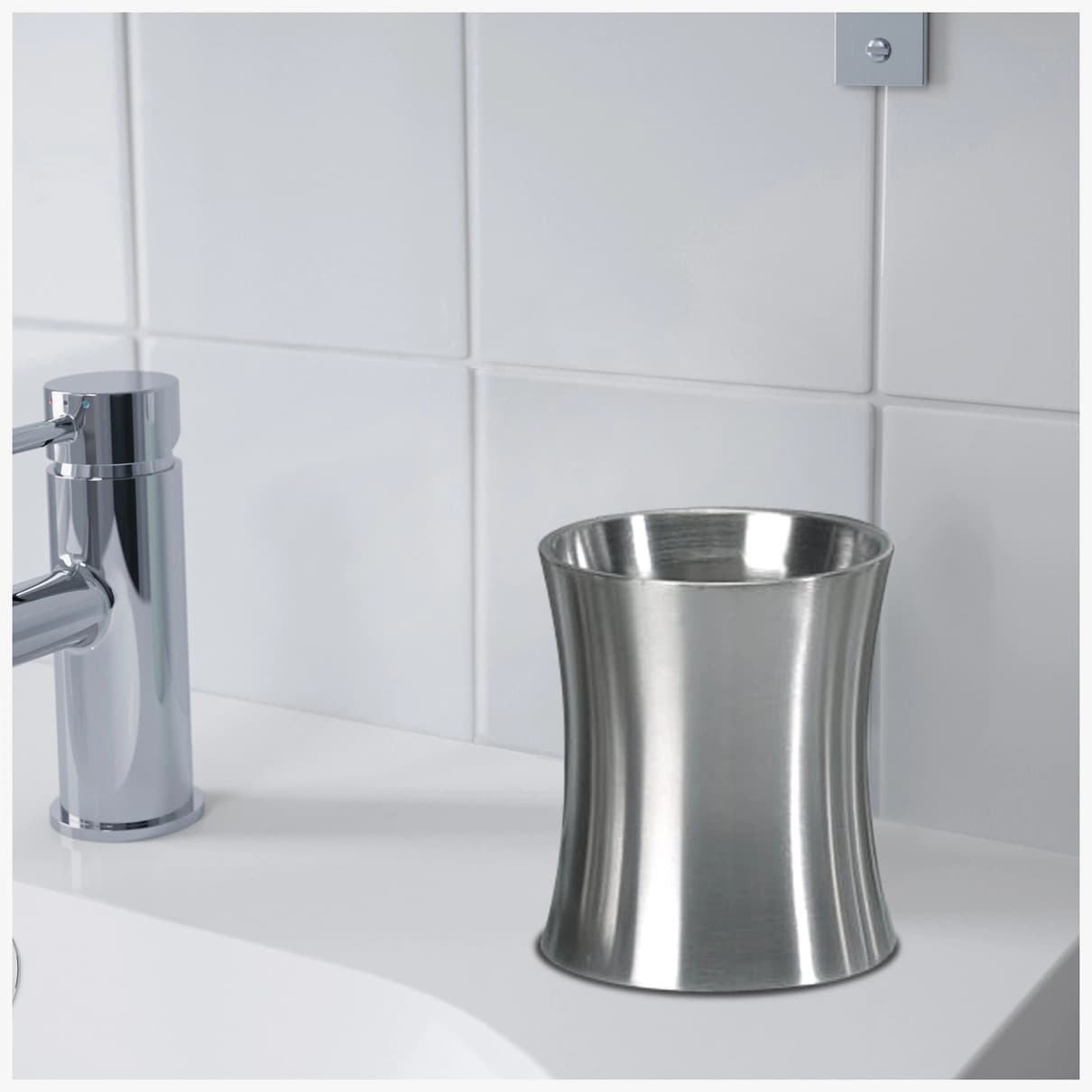 Stainless Steel Tumbler Cup Decorative Rinse Cup,Drinking Glass,Toothbrush & Makeup Brush Holder For Vanity Countertops,Sink & Desk Brushed