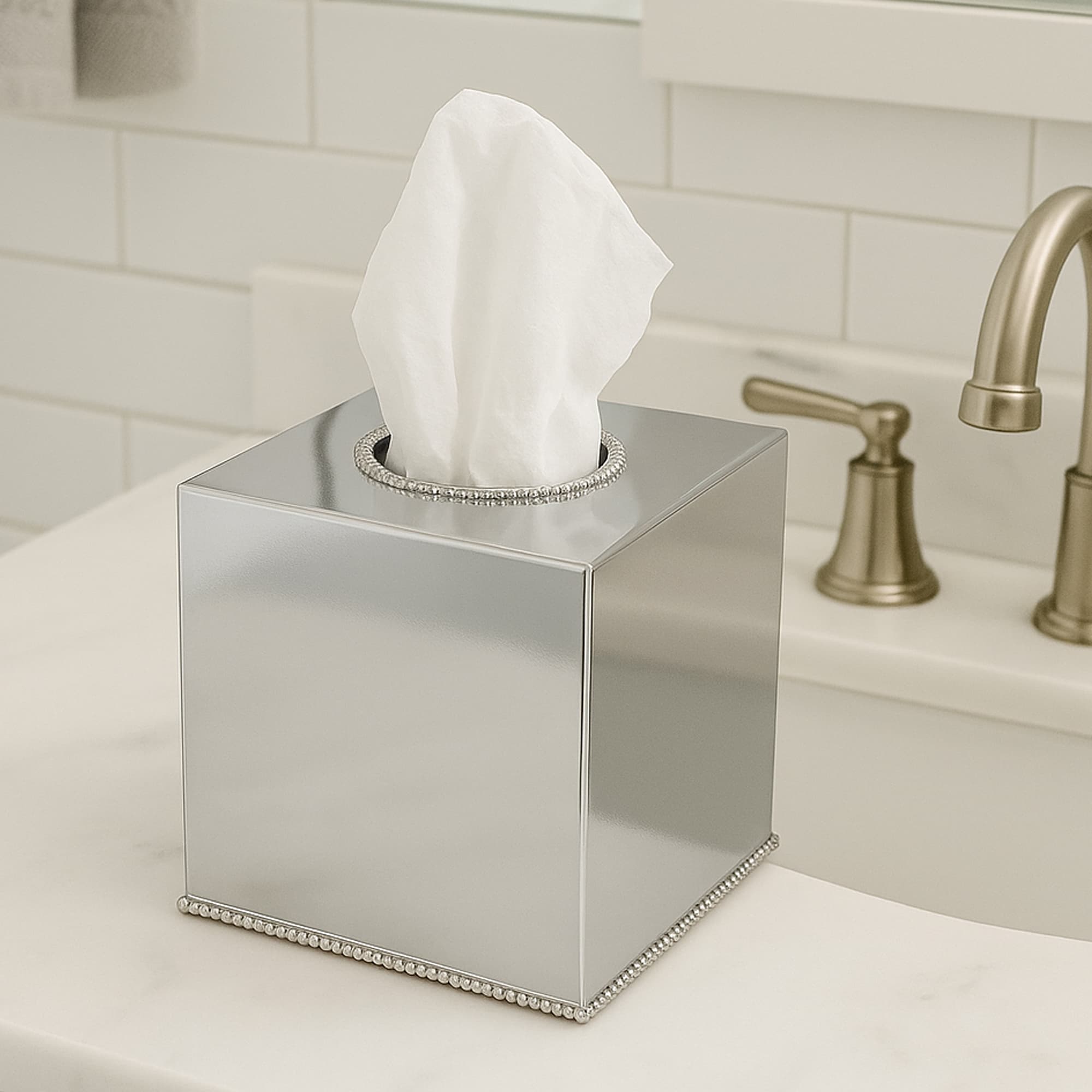Tissue Box Stainless Steel Square Facial Tissue Box Holder Shiny Finish