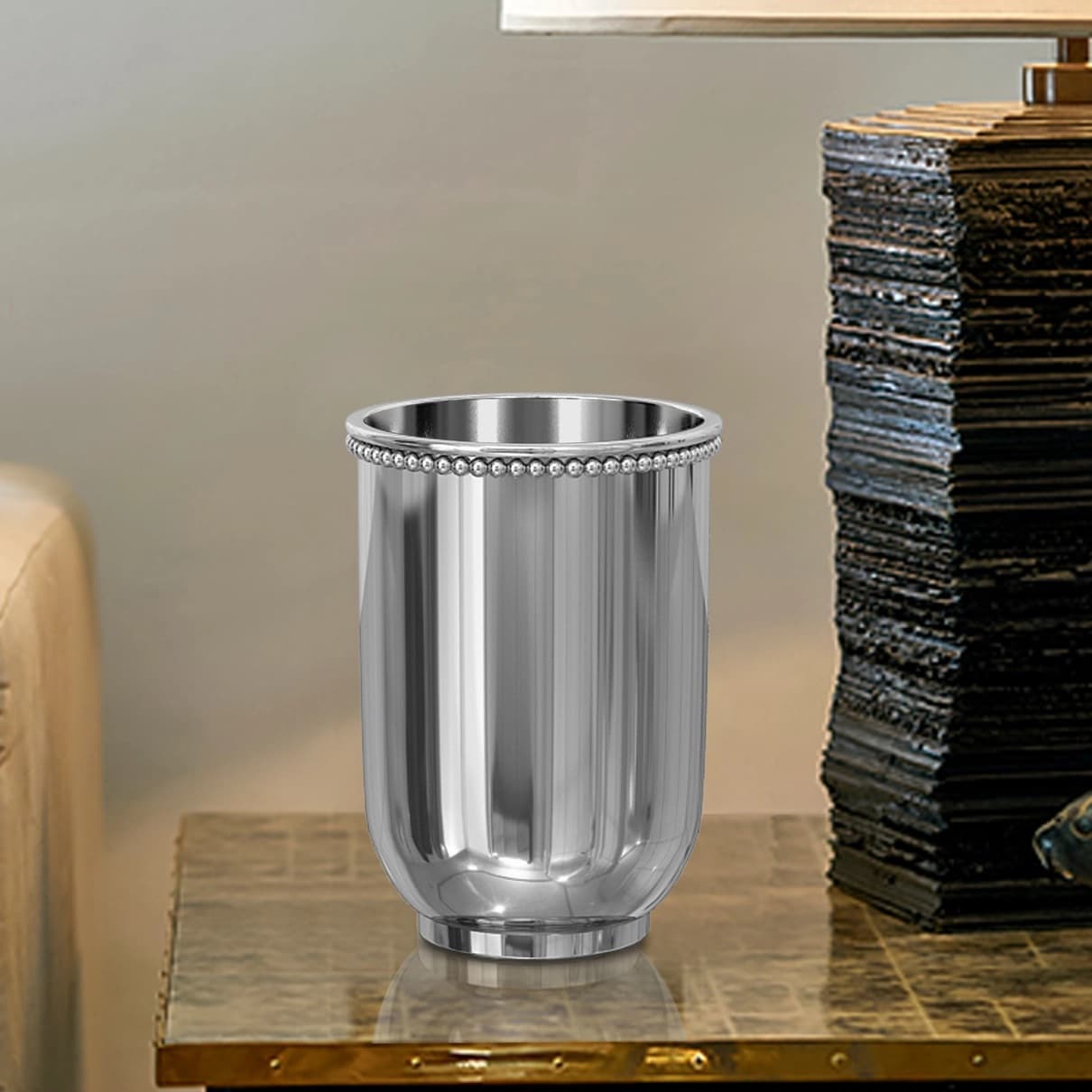 Stainless Steel Bathroom Tumbler Cup Decorative Rinse Cup,Drinking Glass,Toothbrush & Makeup Brush Holder For Vanity Countertops,Sink & Desk  Shiny