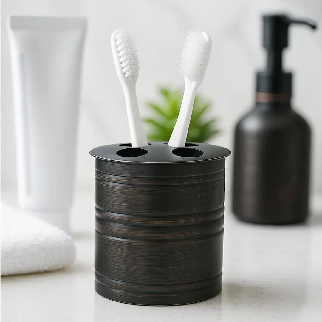 Stainless Steel Toothbrush Holder Compact Multi-Slot Holder For Toothbrushes,Razors & Makeup Accessories  Oil Rubbed Bronze Finish