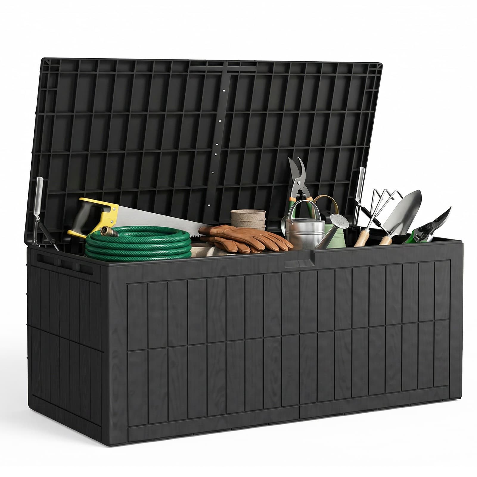 220 Gallons Outdoor Storage Box Large Capacity Water Proof Lockable Resin Deck Box For Tools Pool Accessories Sports Equipment Black