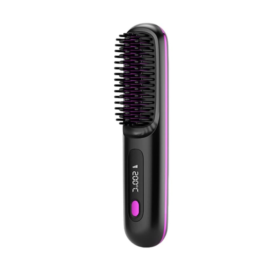 Portable Straightener Brush-GoBrush PRO Rechargeable Cordless Mini Straightener Black