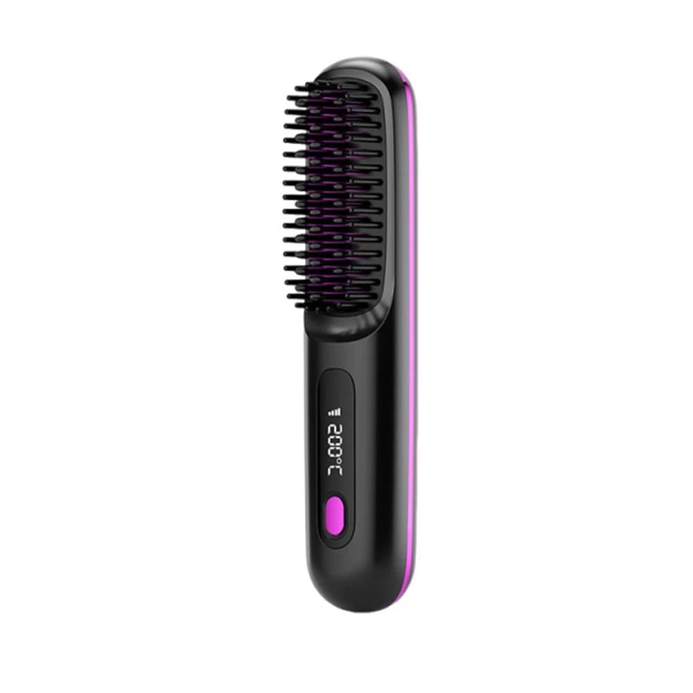 Hair Straightener Brush Travel Mini Rechargeable Hair Styler Fast Heating-black