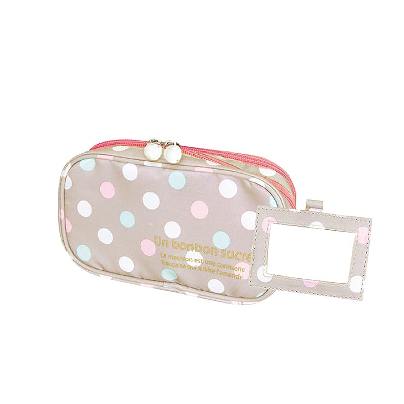 2 Layer Makeup Bag W  Mirror Travel Cosmetic Bag Organizer Brush Slots Portable AF8145-pink Color Point-700198
