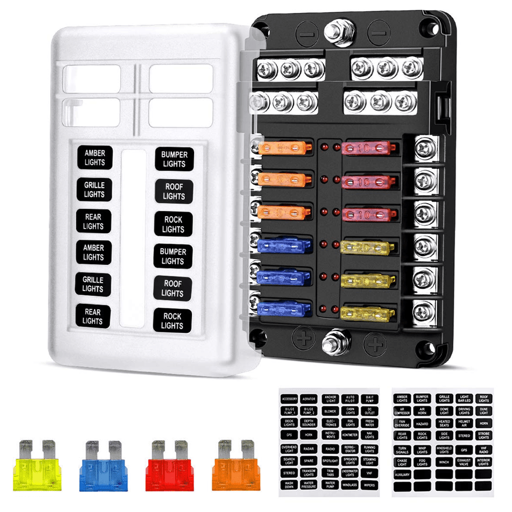 6 Way Blade Fuse Block Box Holder LED Light 12V  Circuit Caravan Marine Car  12 Way