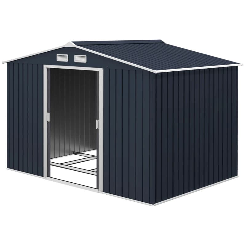 9' X 6' Outdoor Storage Shed, Garden Tool Metal Shed With Foundation Kit, Dark Gray